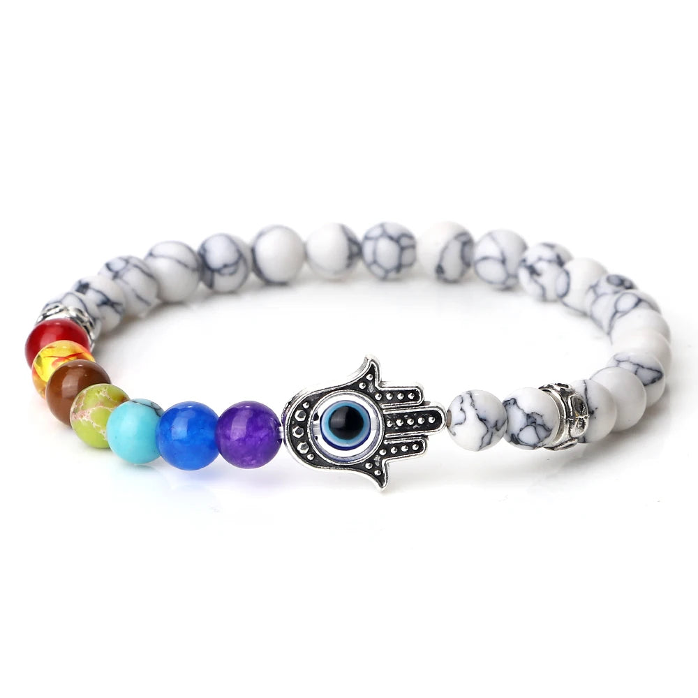 Bracelet sept chakras de style vintage avec perles de howlite