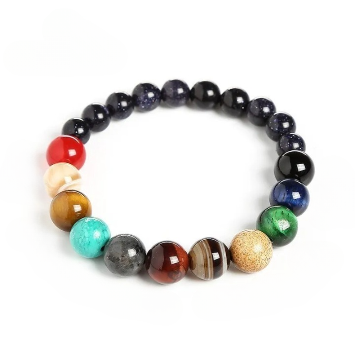 Bracelet sept chakras en pierre naturelle sur fond blanc