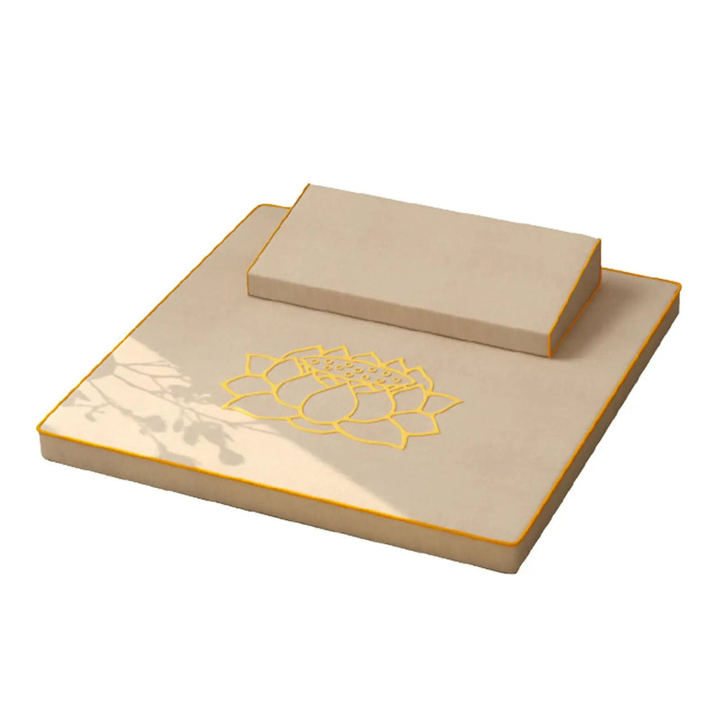 Lot de 2 Coussins méditation avec imprimé fleur de lotus sur fond blanc