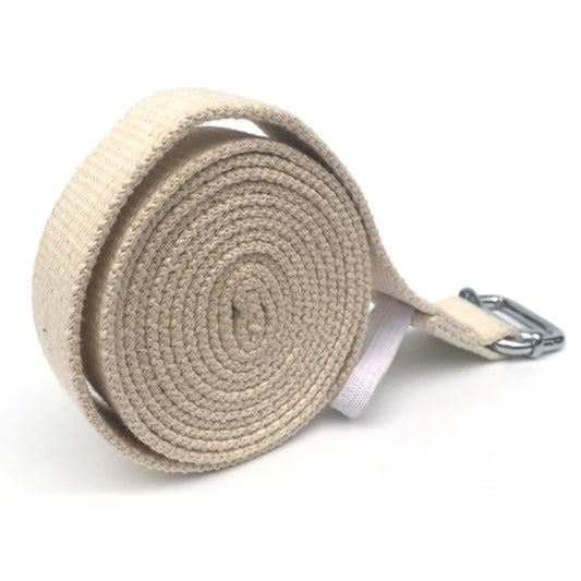 Sangle extensible beige pour yoga sur fond blanc