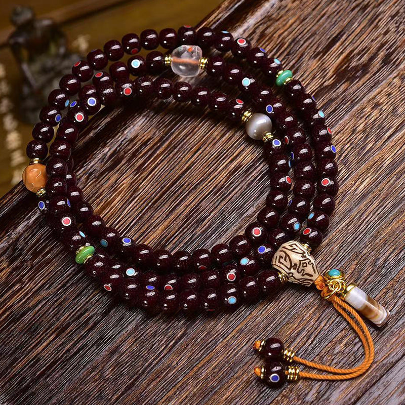 Mala en Obsidienne et Perles de Bénitier
