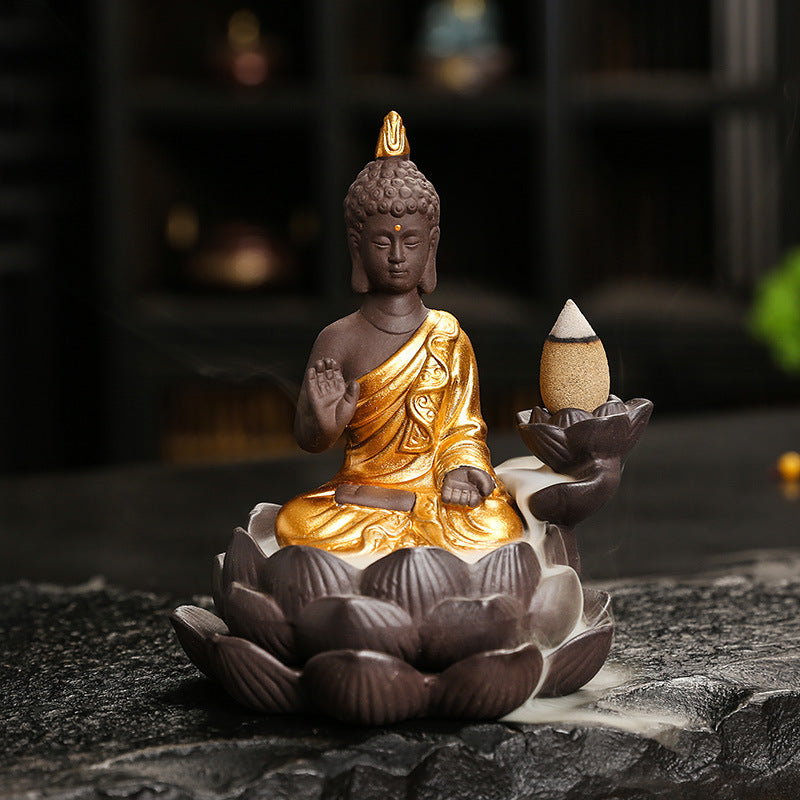 Porte-encens Bouddha lotus à reflux céramique – vue 5