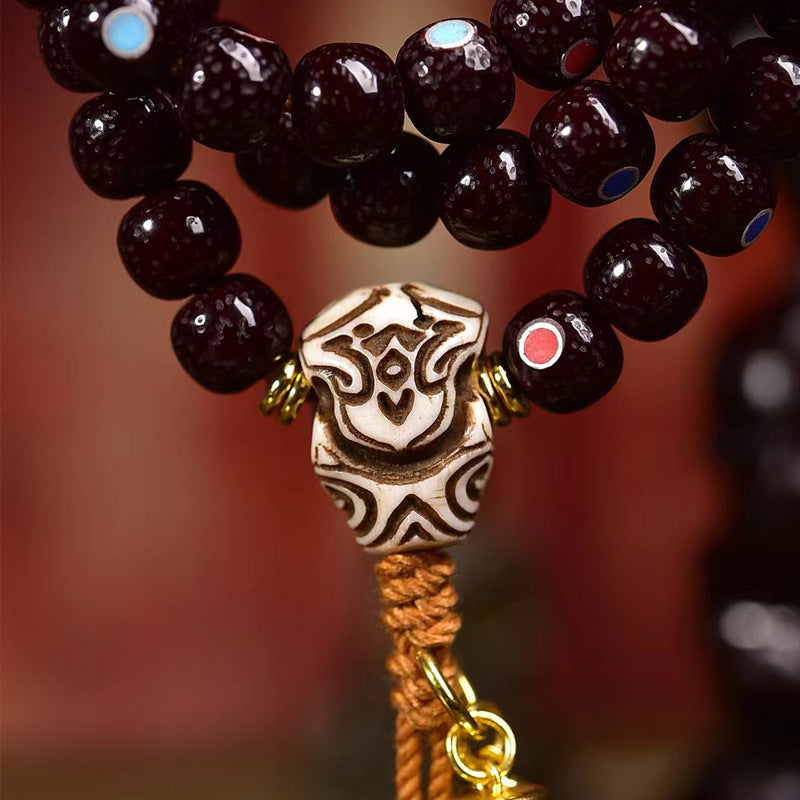 Mala en Obsidienne et Perles de Bénitier