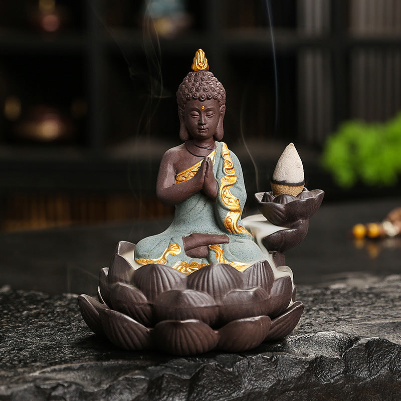 Porte-encens Bouddha lotus à reflux céramique – vue 33