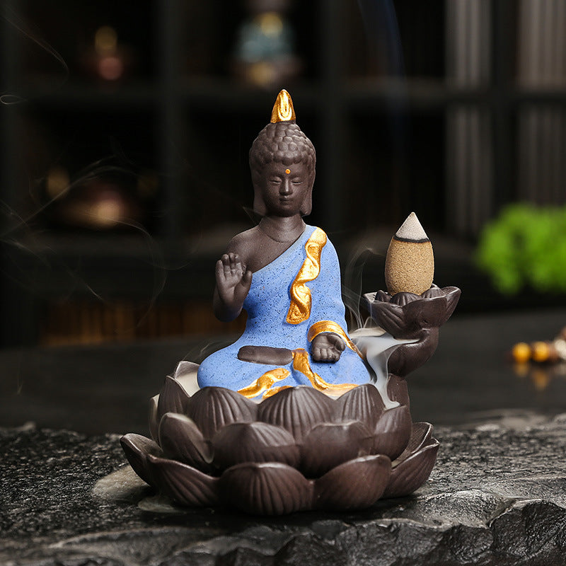 Porte-encens Bouddha lotus à reflux céramique – vue 24