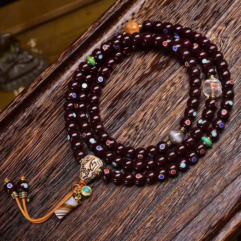 Mala en Obsidienne et Perles de Bénitier