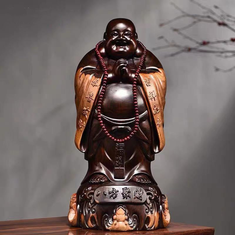 Statue Bouddha Rieur en bois sculpté Image