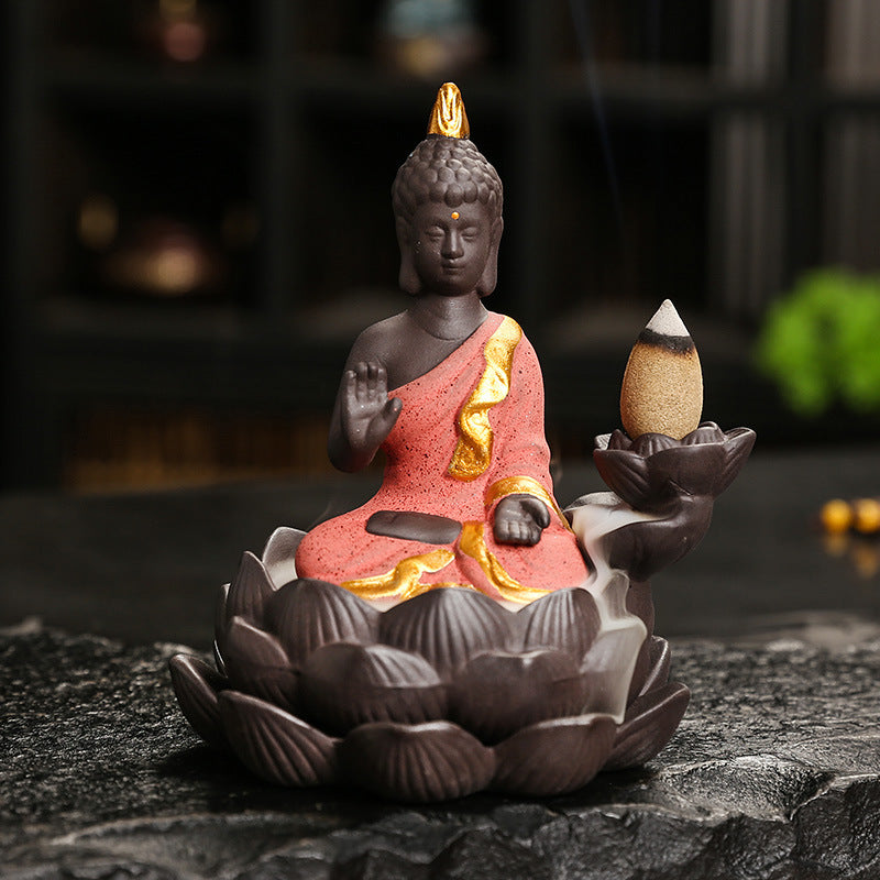 Porte-encens Bouddha lotus à reflux céramique – vue 13