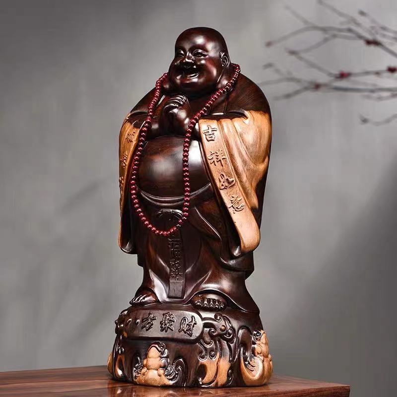 Statue Bouddha Rieur en bois sculpté – vue 2 Image