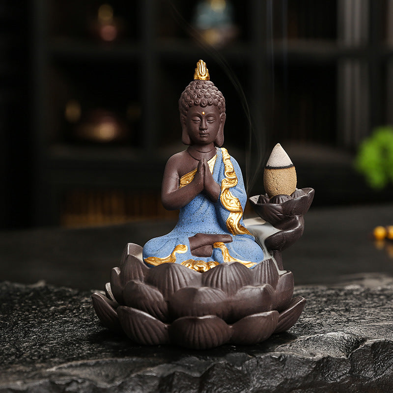 Porte-encens Bouddha lotus à reflux céramique – vue 27