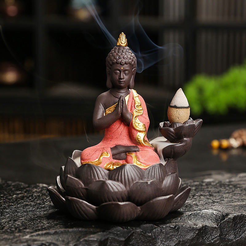 Porte-encens Bouddha lotus à reflux céramique – vue 14