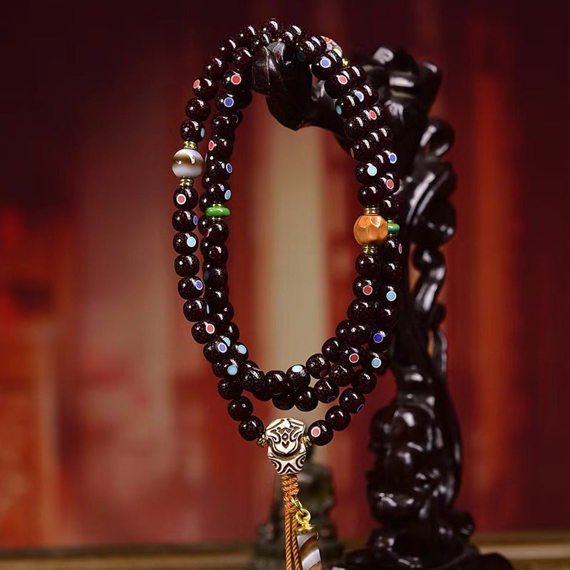 Mala en Obsidienne et Perles de Bénitier