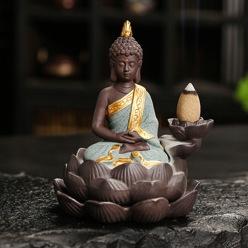 Porte-encens Bouddha lotus à reflux céramique – vue 29