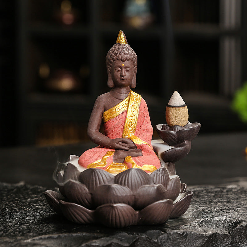 Porte-encens Bouddha lotus à reflux céramique – vue 10