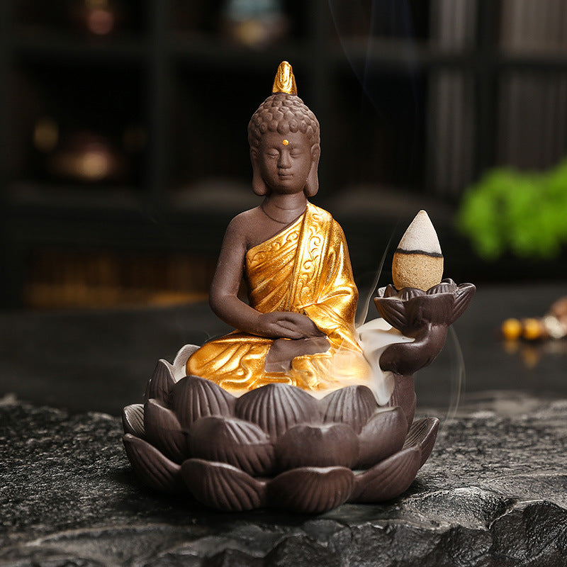 Porte-encens Bouddha lotus à reflux céramique Image