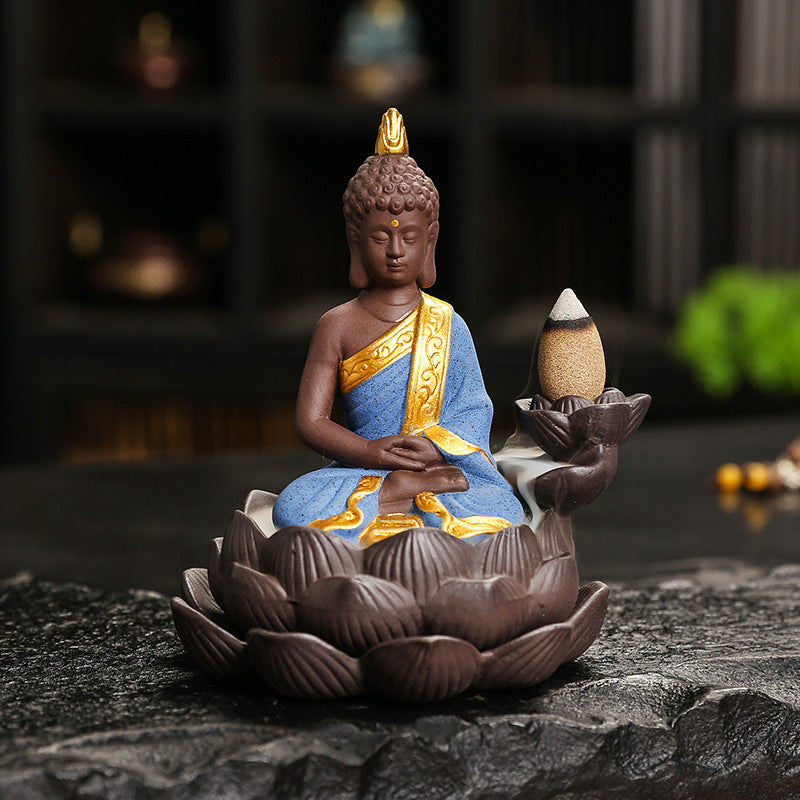 Porte-encens Bouddha lotus à reflux céramique – vue 16