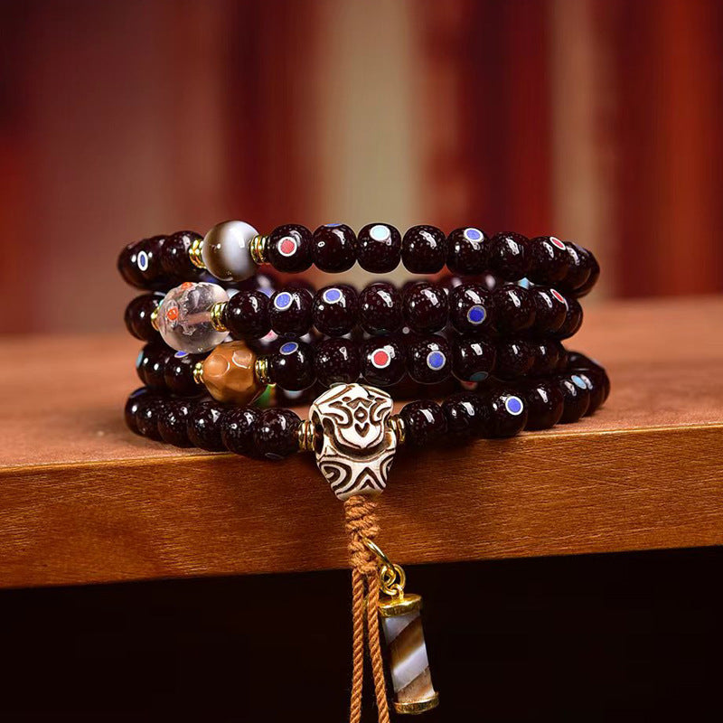 Mala en Obsidienne et Perles de Bénitier