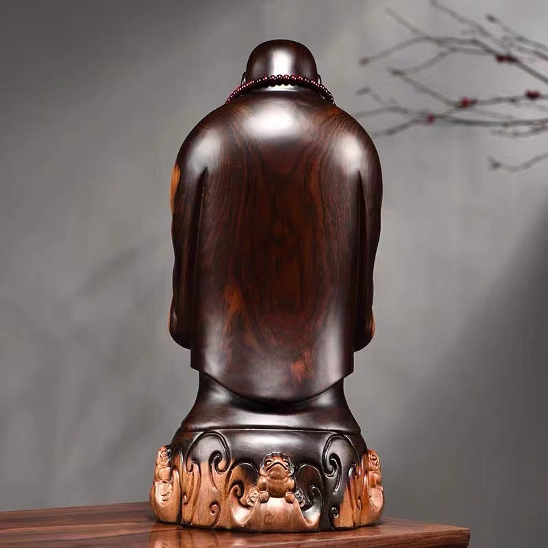 Statue Bouddha Rieur en bois sculpté – vue 4