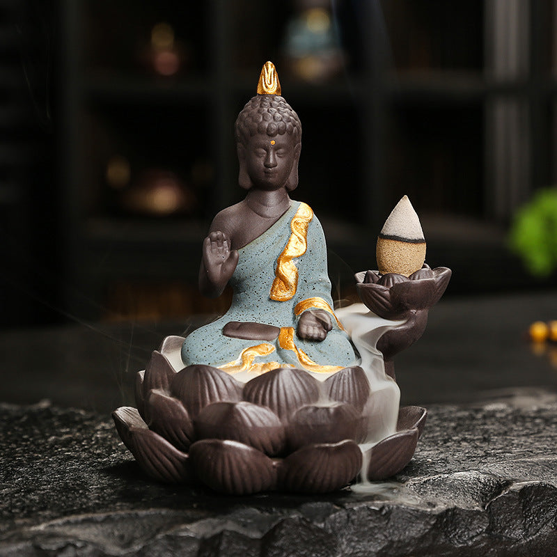 Porte-encens Bouddha lotus à reflux céramique – vue 32