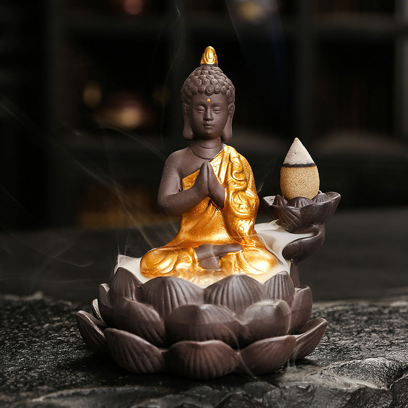 Porte-encens Bouddha lotus à reflux céramique – vue 7