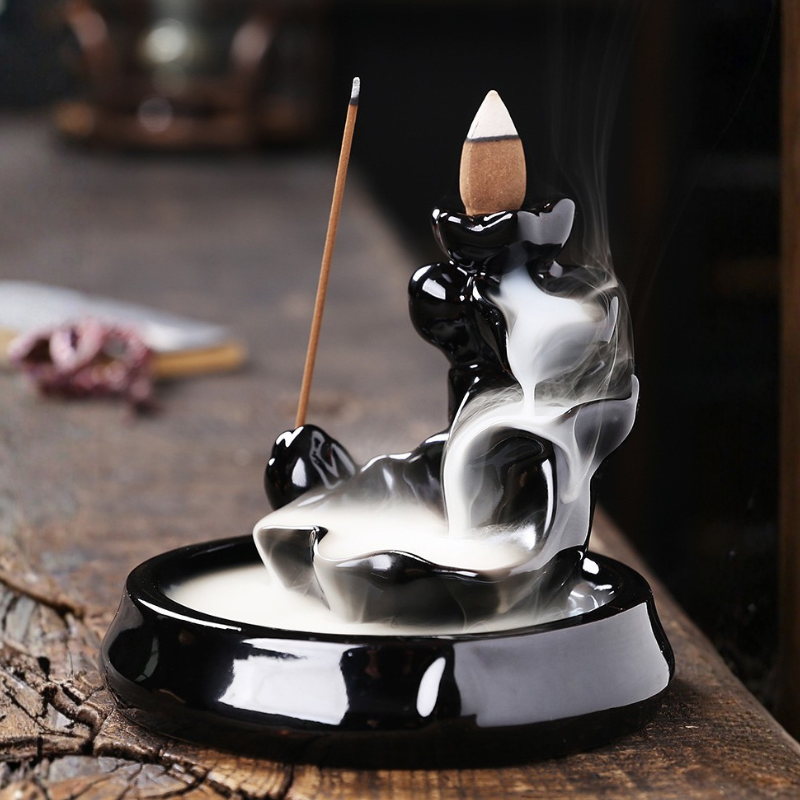 Encensoir cascade zen, céramique noire – vue 4