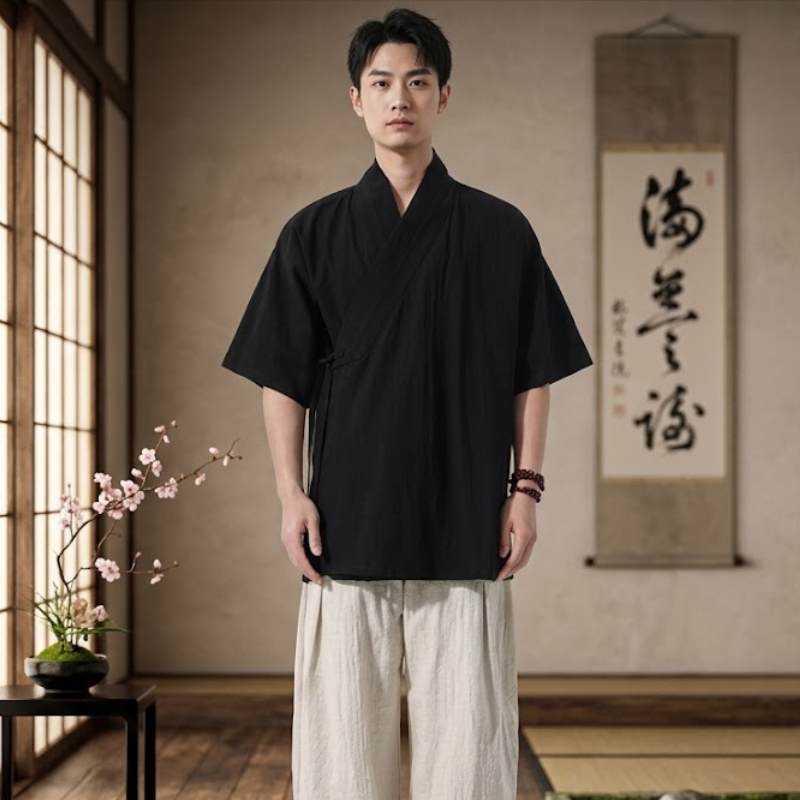 Kimono de méditation, coton lin écru – vue 4