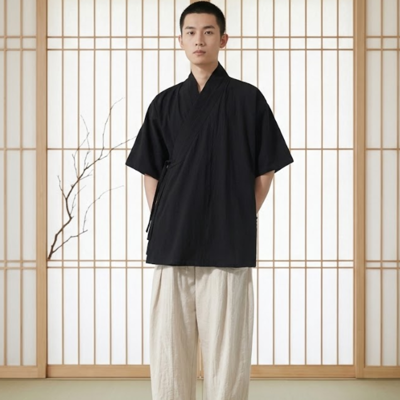 Kimono de méditation, coton lin écru – vue 5