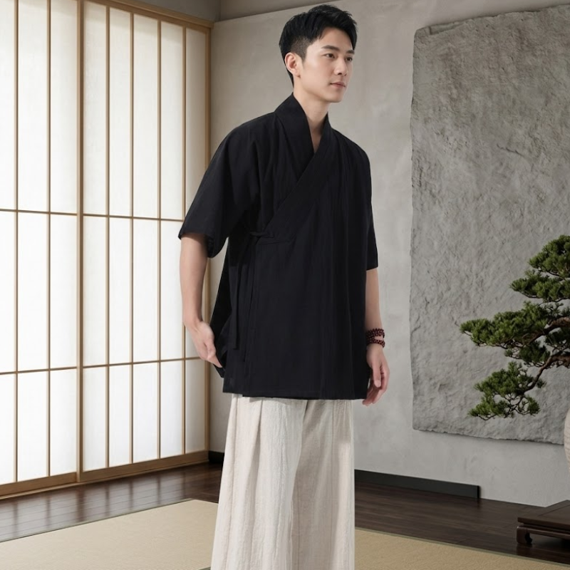 Kimono de méditation, coton lin écru – vue 6