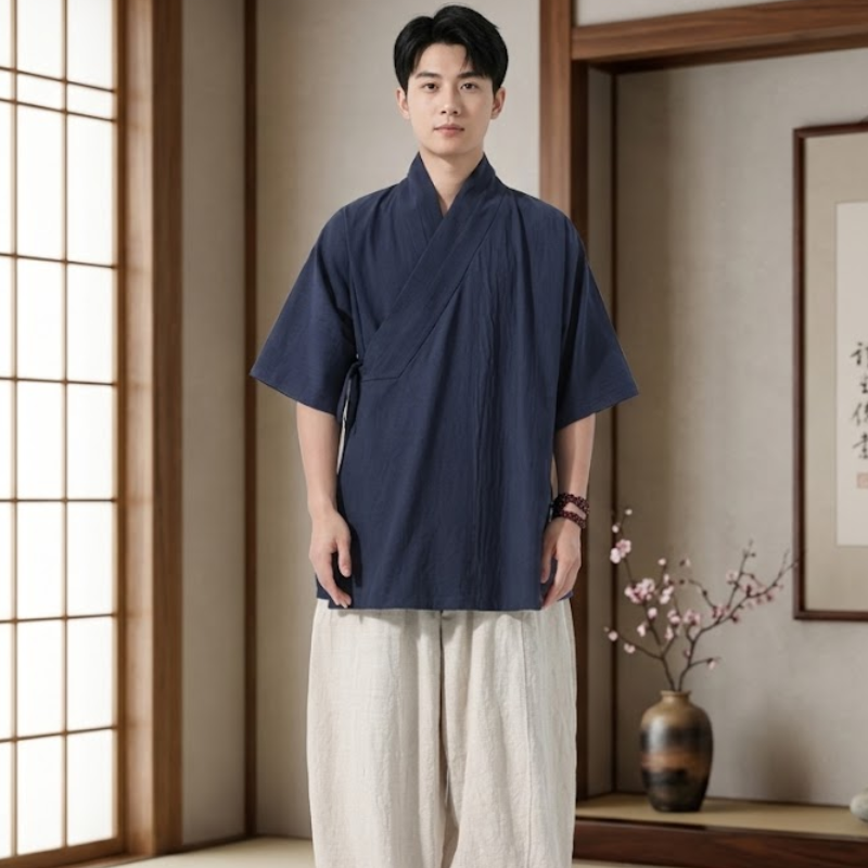 Kimono de méditation, coton lin écru – vue 7