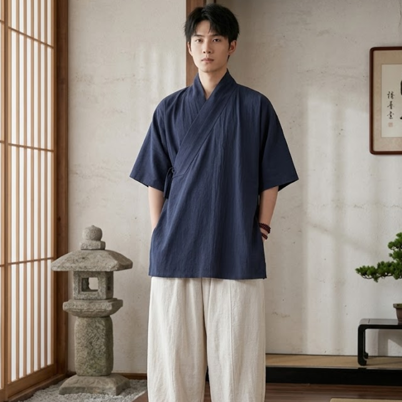 Kimono de méditation, coton lin écru – vue 8
