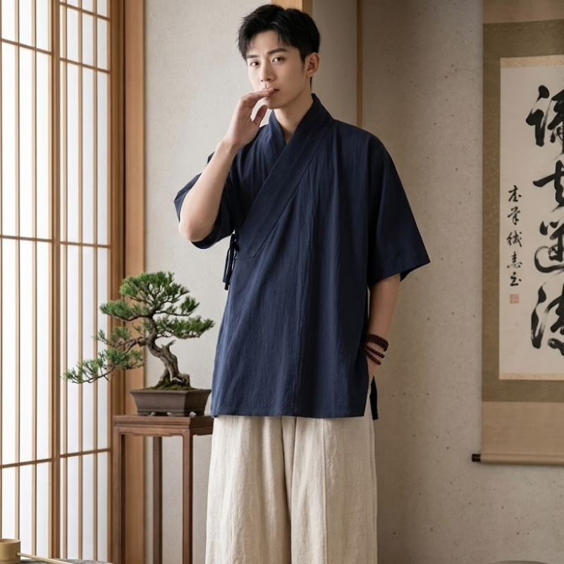 Kimono de méditation, coton lin écru – vue 9