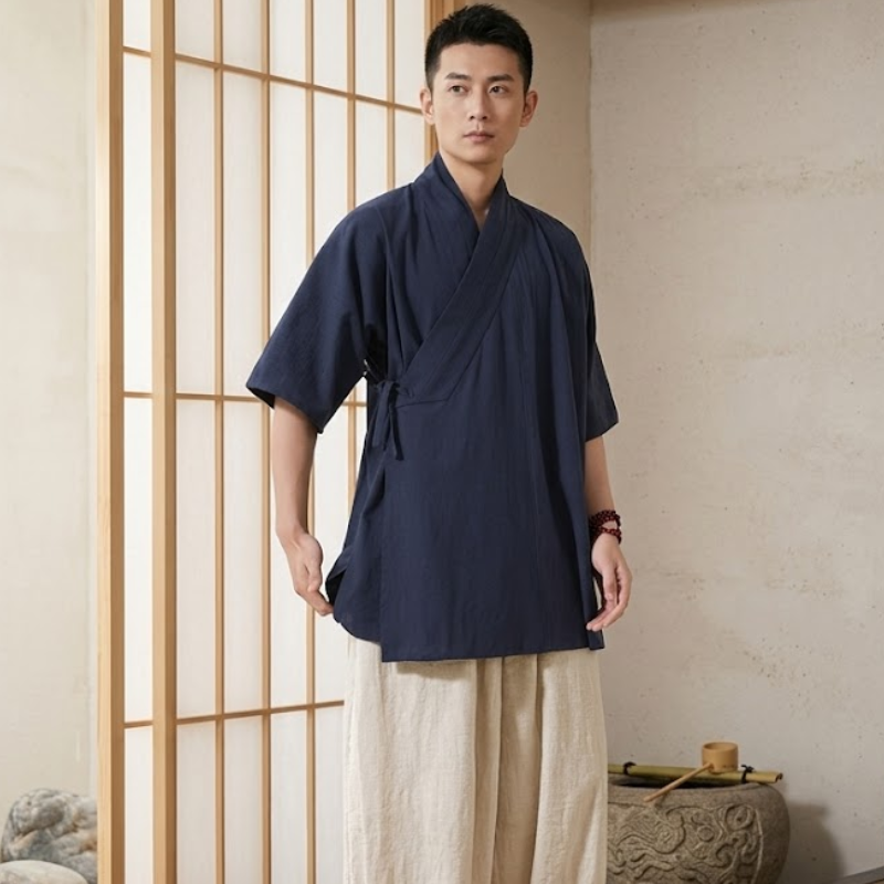 Kimono de méditation, coton lin écru – vue 11