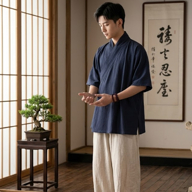 Kimono de méditation, coton lin écru – vue 10