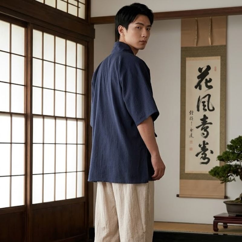 Kimono de méditation, coton lin écru – vue 12