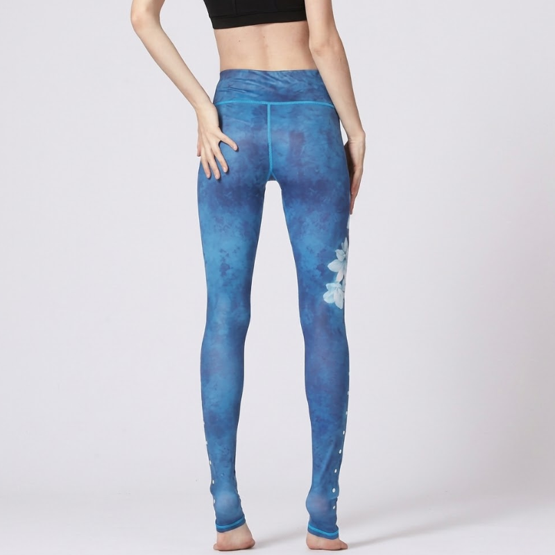 Legging yoga taille haute fleur de lotus bleu – vue 7