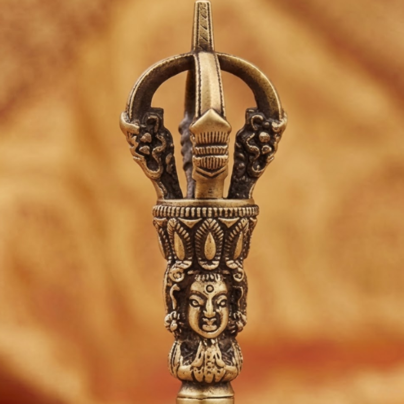 Cloche tibétaine en laiton ciselé, dorje – vue 5