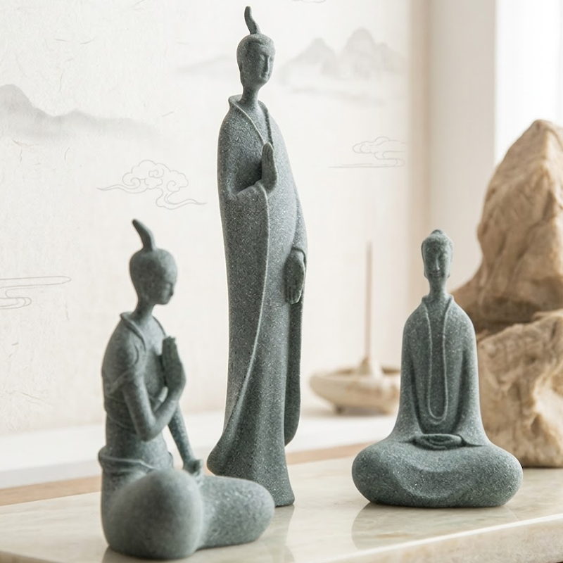 Statue Trois Sages Méditatifs en Céladon – vue 3