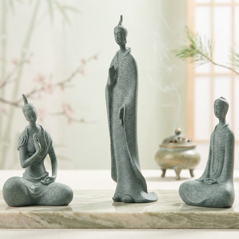 Statue Trois Sages Méditatifs en Céladon – vue 4