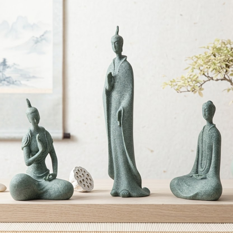 Statue Trois Sages Méditatifs en Céladon – vue 5