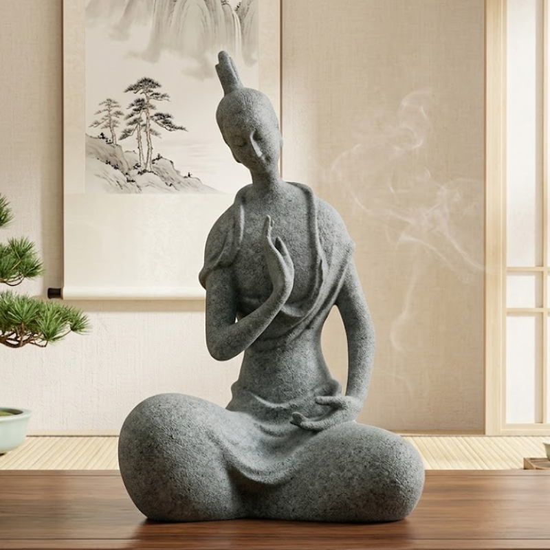 Statue Trois Sages Méditatifs en Céladon – vue 8