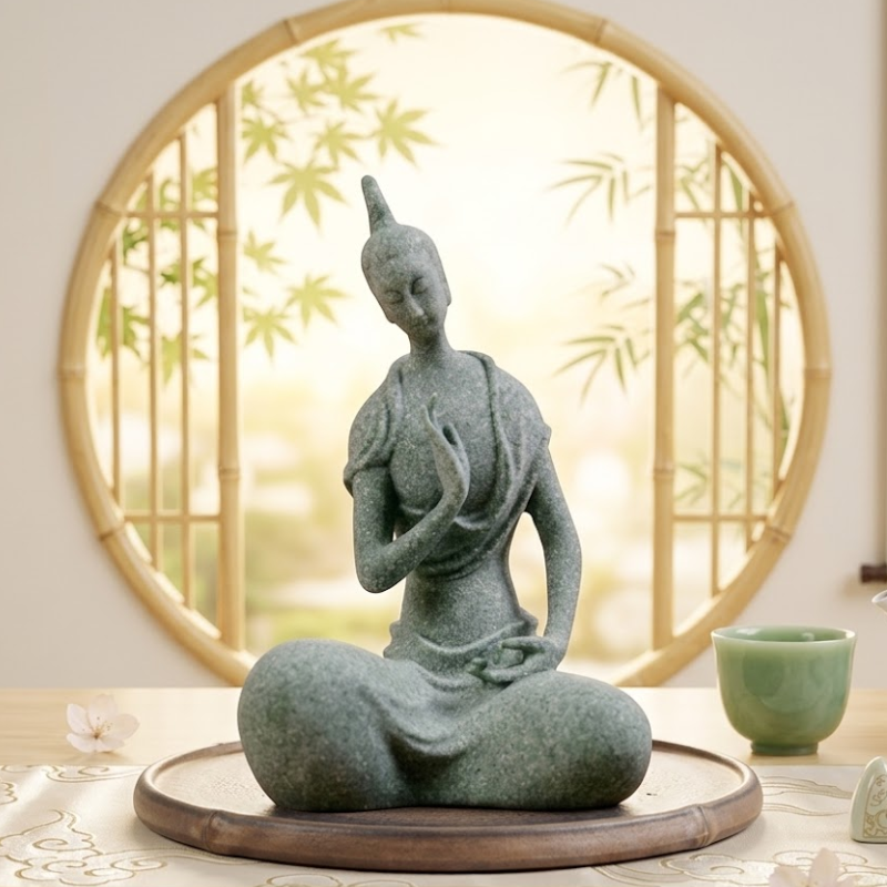 Statue Trois Sages Méditatifs en Céladon – vue 9
