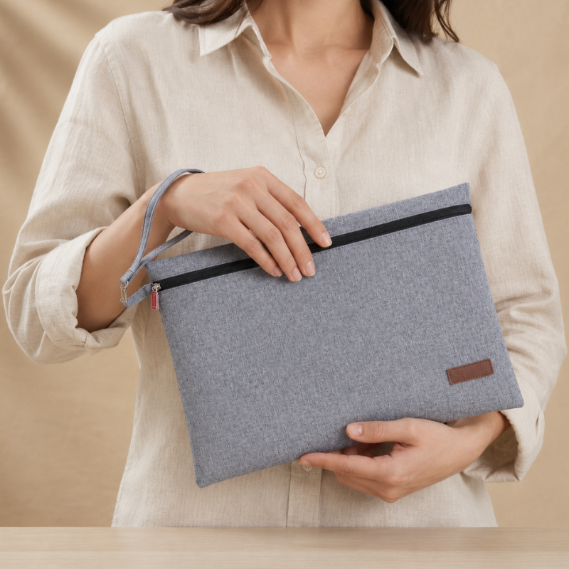 Pochette à accessoires de yoga, toile grise chinée – vue 6