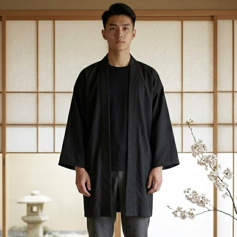 Kimono de méditation ample, coupe haori zen