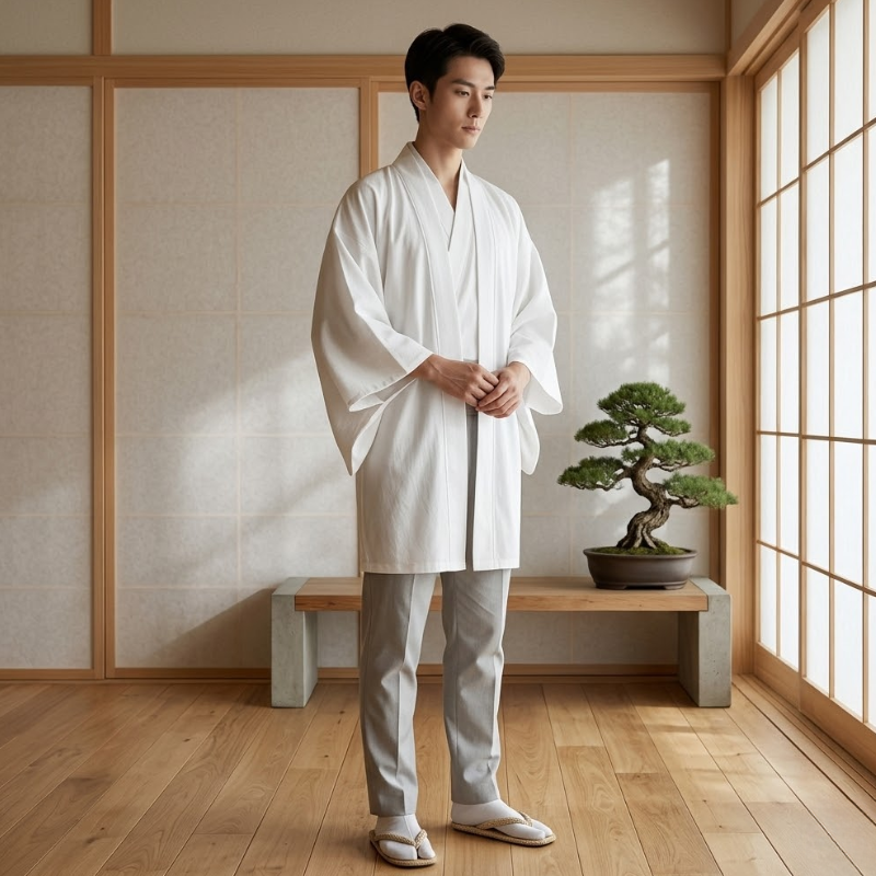 Kimono de méditation ample, coupe haori zen – vue 6