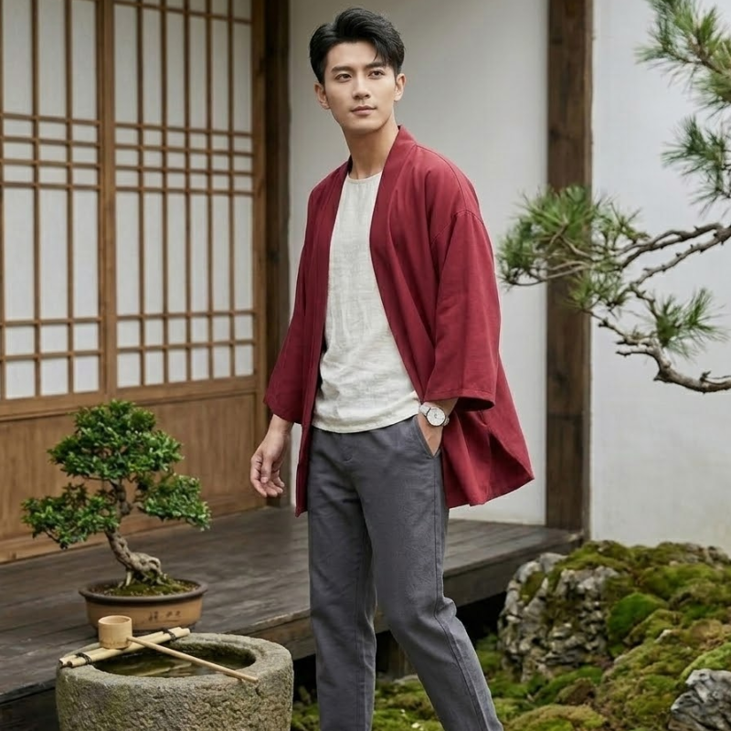 Kimono de méditation ample, coupe haori zen – vue 14
