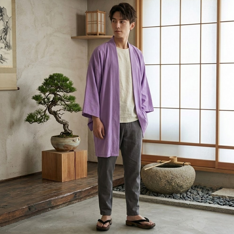 Kimono de méditation ample, coupe haori zen – vue 24