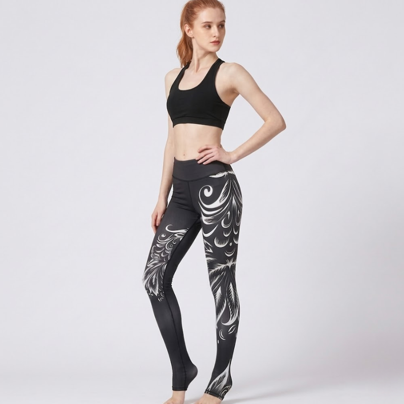 Legging de yoga noir, imprimé arabesque blanc – vue 4
