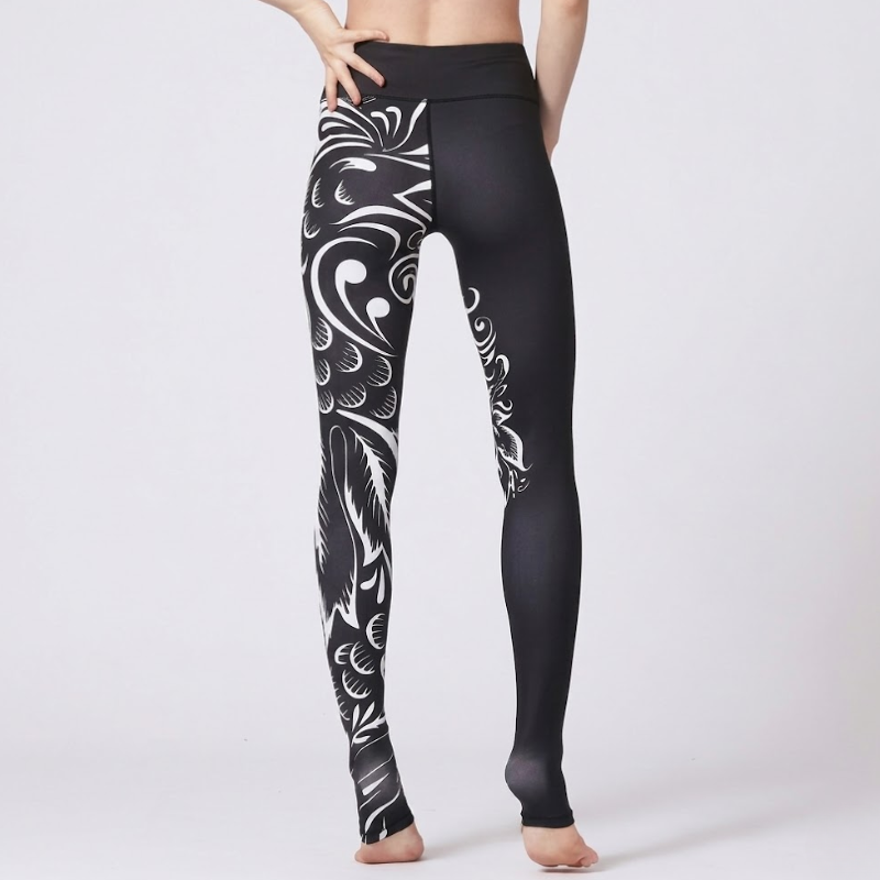 Legging de yoga noir, imprimé arabesque blanc – vue 8