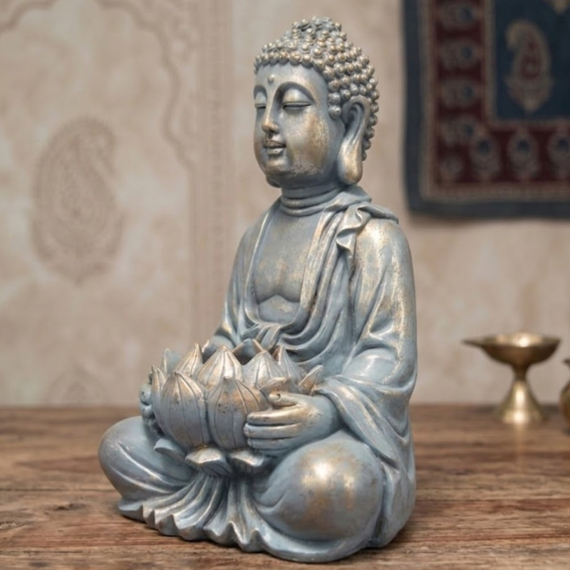 Statue Bouddha au lotus, méditation et paix – vue 3
