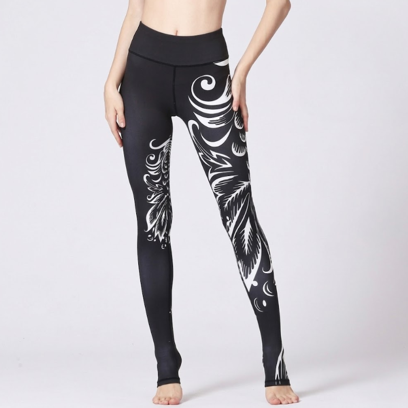Legging de yoga noir, imprimé arabesque blanc – vue 7